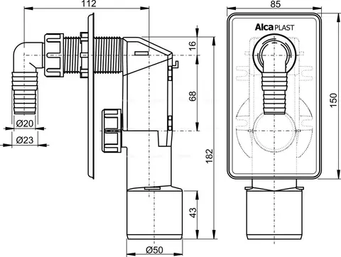 Сифон для пральної машини під штукатурку хромований Alca Drain APS3 — Photo 4