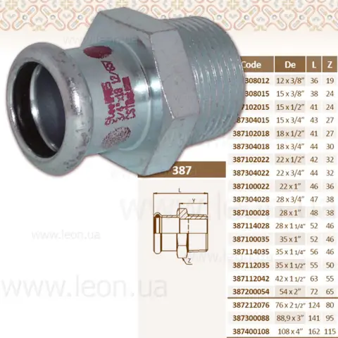 Перехід на зовнішню різьбу з оцинкованої сталі RM SteelPres 387 — Photo 3