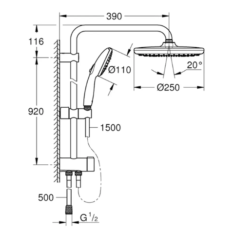 GROHE Душова система Tempesta System 250 Flex, без змішувача (26675001) — Photo 3