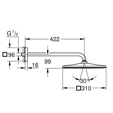 GROHE Верхній душ з тримачем Rainshower 310 Mono Cube 422 мм/310x310 мм (26563000) — Photo 3