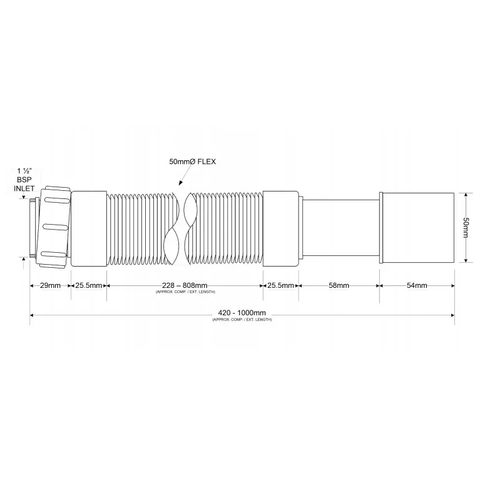 Труба розтяжна для кухонного миття 11/2х40/50 довжина - 1 м. McAlpine FLX-HC27 — Photo 3