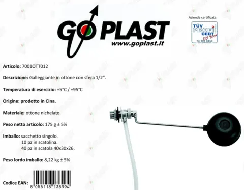 Клапан поплавковий Go-Plast 1/2" для унітазу з пластиковою кулею (7001OTT012) — Photo 5