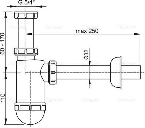 Сифон для умивальника Ø32 з накидною гайкою 5/4" Alca Drain A430 — Photo 4