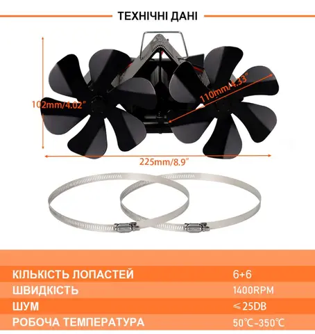 Вентилятор на теплову енергію Ecofan Canada DUO Plum (на трубу димоходу) — Photo 9