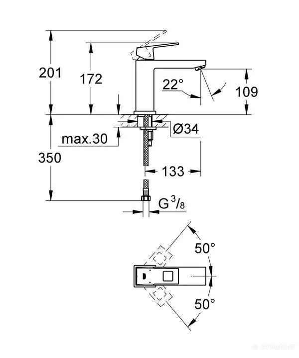 GROHE Змішувач Eurocube для умивальника, вилив 13см (23446000) — Photo 1