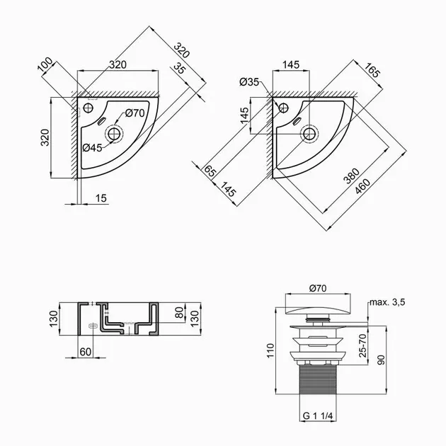 Q-tap Умивальник підвісний кутовий Kiwi 43,5 см (WHI 4299/F008) (QT0911K184AW) — Photo 1