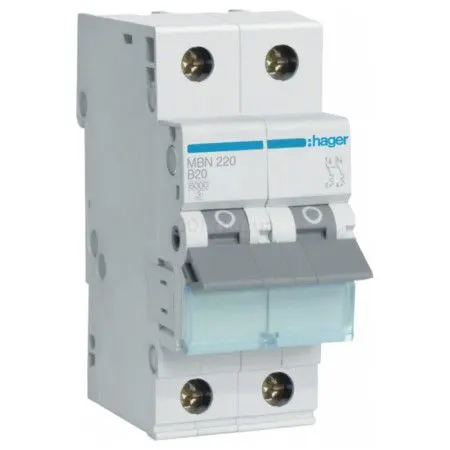 HAGER MBN220 Автоматичний вимикач 2P B 20А (6kA) (MBN220)