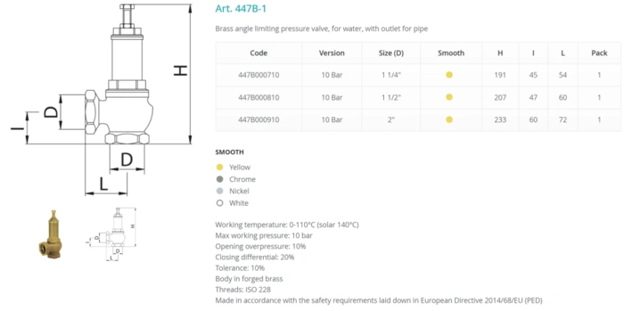 Мембранний клапан BIANCHI 447B 3÷10 bar із налаштуванням 0÷110°C (140°C) — Photo 1