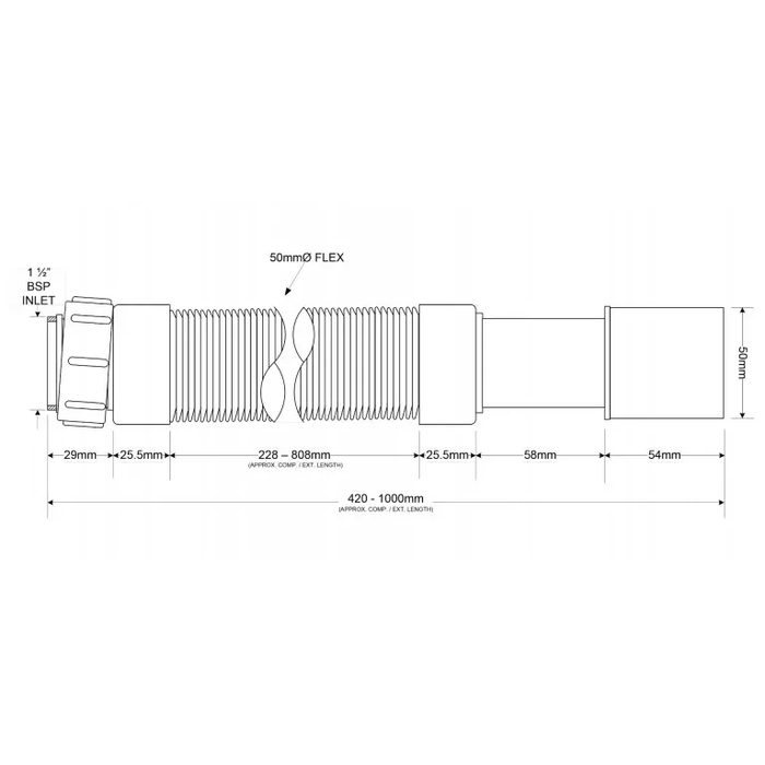 Труба розтяжна для кухонного миття 11/2х40/50 довжина - 1 м. McAlpine FLX-HC27 — Photo 1