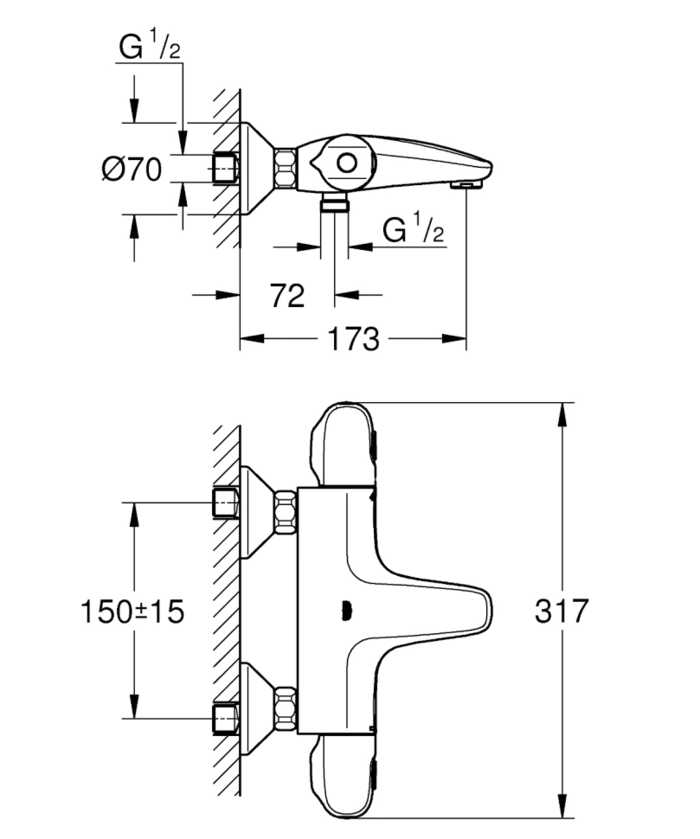 Змішувач для ванни Grohe Grohtherm 1000 New з термостатом (34155003) — Photo 1