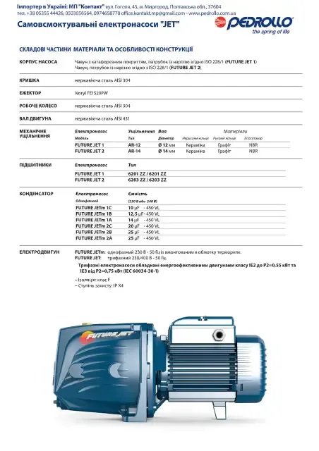 Насосна станція PEDROLLO FUTURE JETm 2AX (0,9кВт) (оригінал) — Photo 2