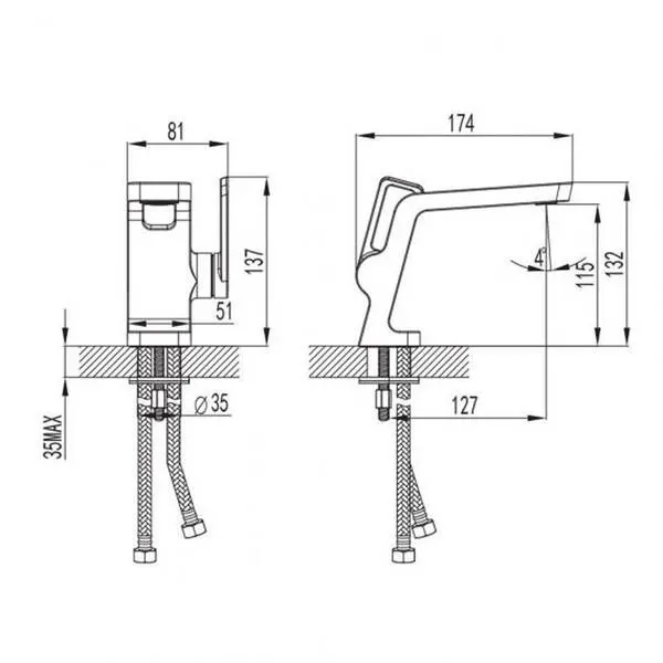 DEVIT Змішувач Linea для умивальника, ЧОРНИЙ матовий (150W1144B) — Photo 1